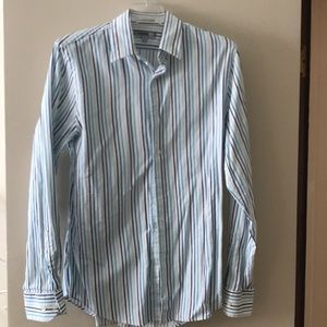 Express mens blue striped button down
